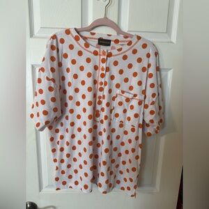 Ladies Upper Level Orange and White Polka Dot Blouse